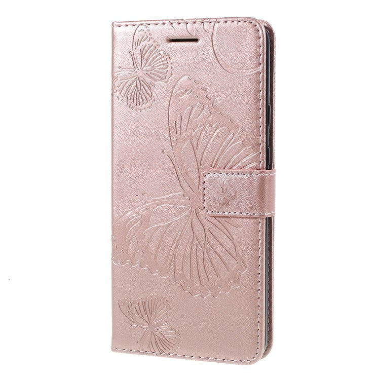 KT Imprinting Flower Series-2 Imprint Butterfly Leather Wallet Mobile Case for Google Pixel 3a - Rose Gold