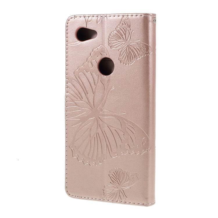 KT Imprinting Flower Series-2 Imprint Butterfly Leather Wallet Mobile Case for Google Pixel 3a - Rose Gold