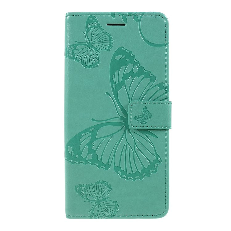 KT Imprinting Flower Series-2 Imprint Butterfly Leather Wallet Mobile Case for Google Pixel 3a - Cyan