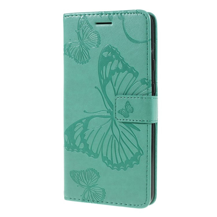 KT Imprinting Flower Series-2 Imprint Butterfly Leather Wallet Mobile Case for Google Pixel 3a - Cyan