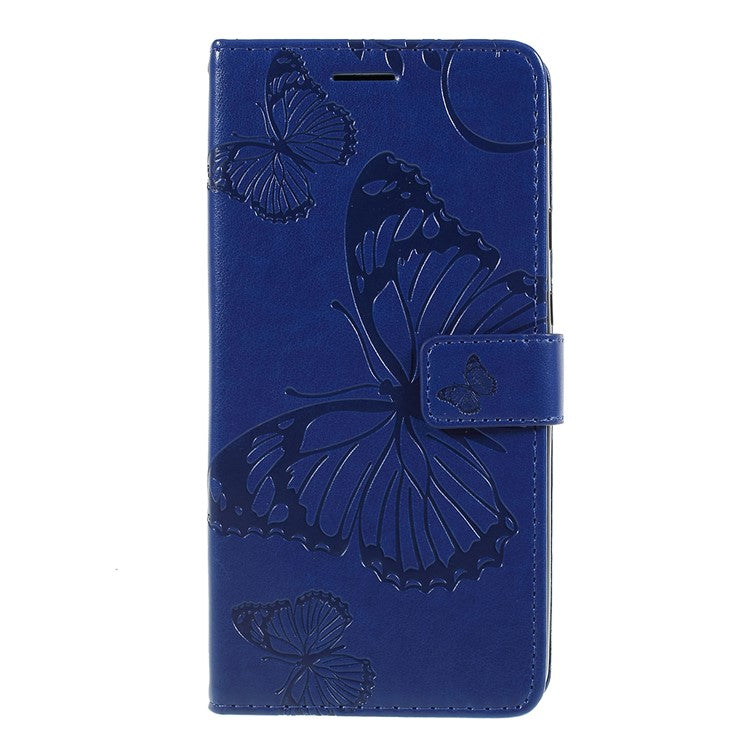 KT Imprinting Flower Series-2 Imprint Butterfly Leather Wallet Mobile Case for Google Pixel 3a - Dark Blue