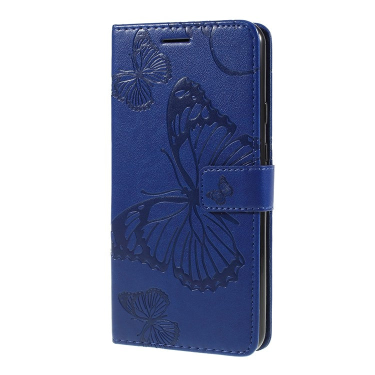 KT Imprinting Flower Series-2 Imprint Butterfly Leather Wallet Mobile Case for Google Pixel 3a - Dark Blue