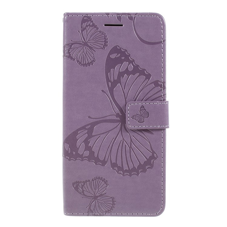 KT Imprinting Flower Series-2 Imprint Butterfly Leather Wallet Mobile Case for Google Pixel 3a - Purple