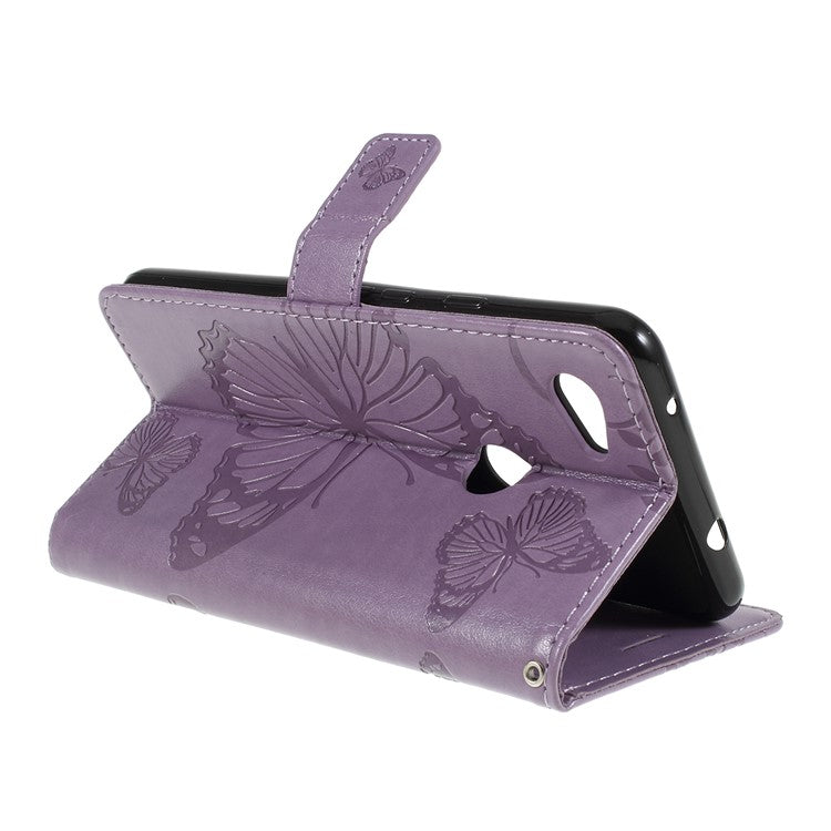 KT Imprinting Flower Series-2 Imprint Butterfly Leather Wallet Mobile Case for Google Pixel 3a - Purple