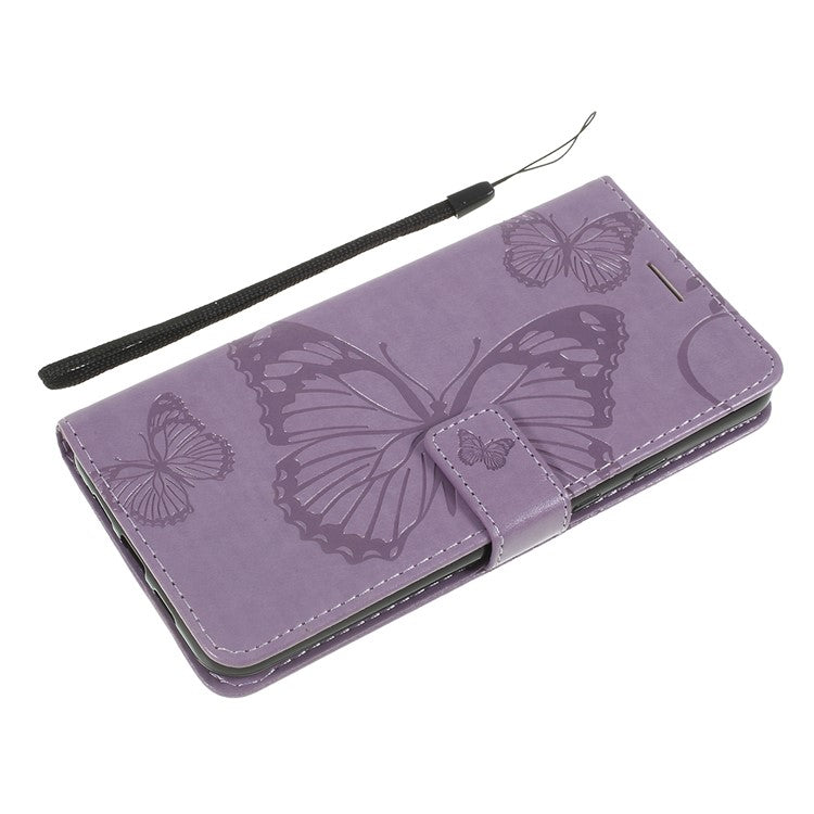 KT Imprinting Flower Series-2 Imprint Butterfly Leather Wallet Mobile Case for Google Pixel 3a - Purple