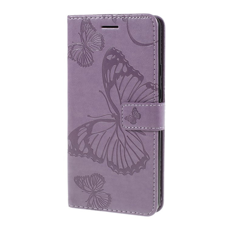 KT Imprinting Flower Series-2 Imprint Butterfly Leather Wallet Mobile Case for Google Pixel 3a - Purple