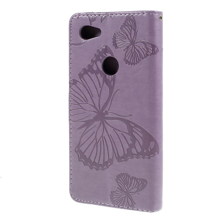 KT Imprinting Flower Series-2 Imprint Butterfly Leather Wallet Mobile Case for Google Pixel 3a - Purple