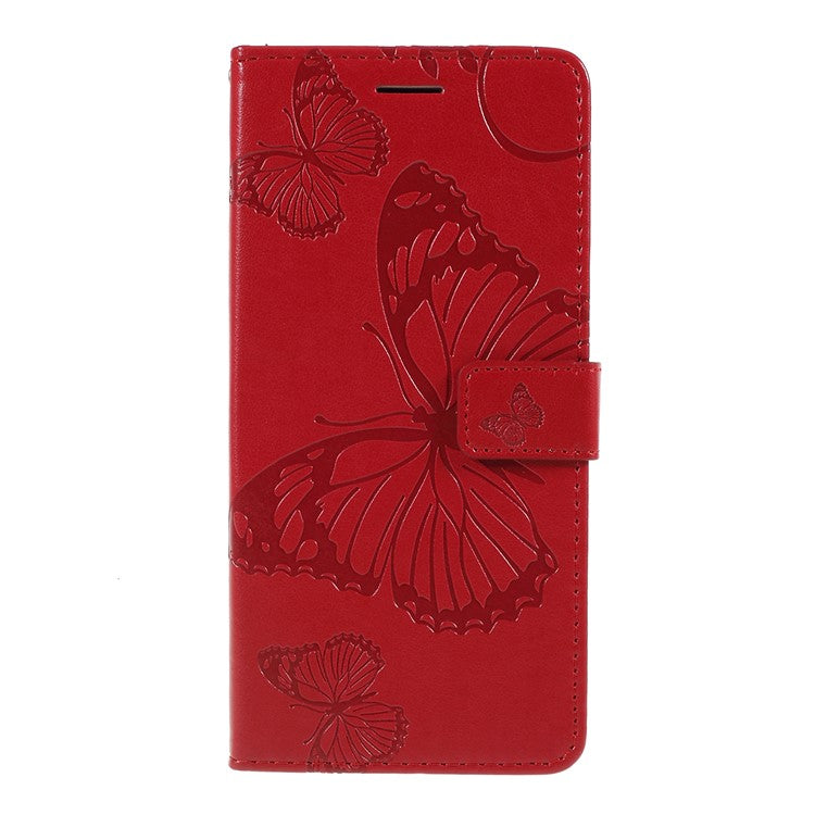 KT Imprinting Flower Series-2 Imprint Butterfly Leather Wallet Mobile Case for Google Pixel 3a - Red