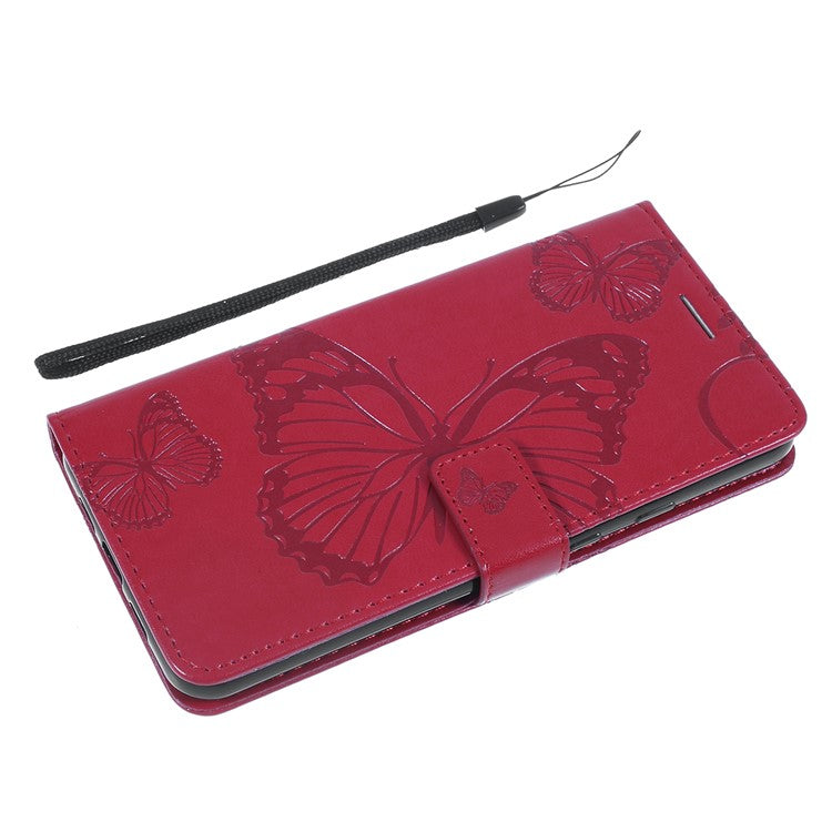 KT Imprinting Flower Series-2 Imprint Butterfly Leather Wallet Mobile Case for Google Pixel 3a - Red