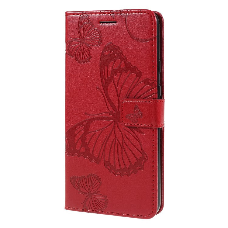 KT Imprinting Flower Series-2 Imprint Butterfly Leather Wallet Mobile Case for Google Pixel 3a - Red