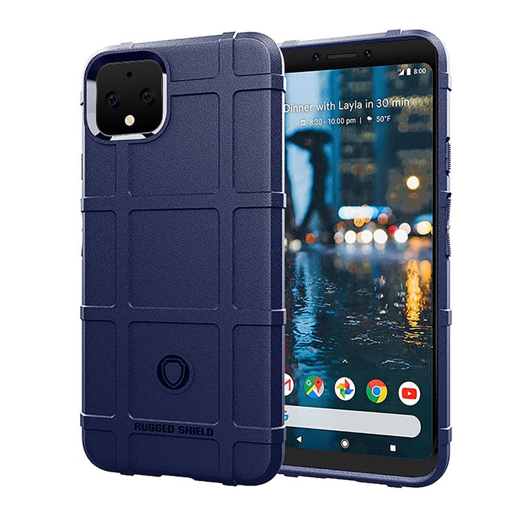 Shock-proof Rugged Square Grid Texture TPU Phone Case Protective Phone Shell for Google Pixel 4 XL - Blue