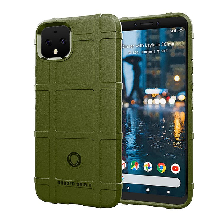 Shock-proof Rugged Square Grid Texture TPU Phone Case Protective Phone Shell for Google Pixel 4 XL - Green