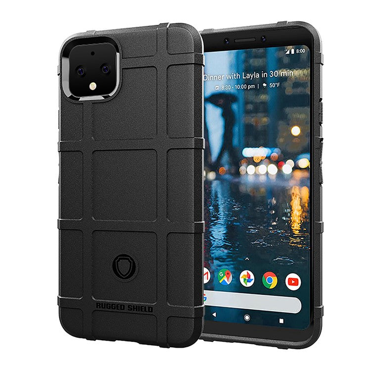 Shock-proof Rugged Square Grid Texture TPU Phone Case Protective Phone Shell for Google Pixel 4 XL - Black