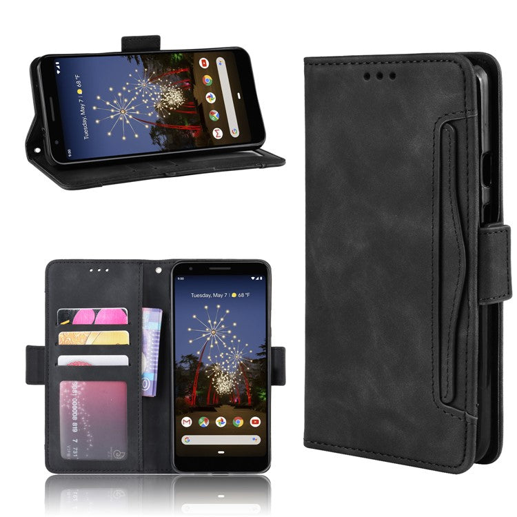 PU Leather Phone Case Covering with Many Card Slots for Google Pixel 3a - Black