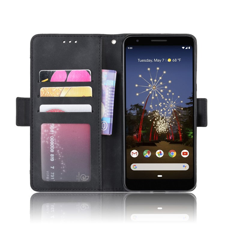 PU Leather Phone Case Covering with Many Card Slots for Google Pixel 3a - Black