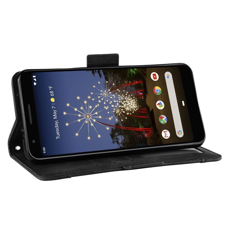 PU Leather Phone Case Covering with Many Card Slots for Google Pixel 3a - Black