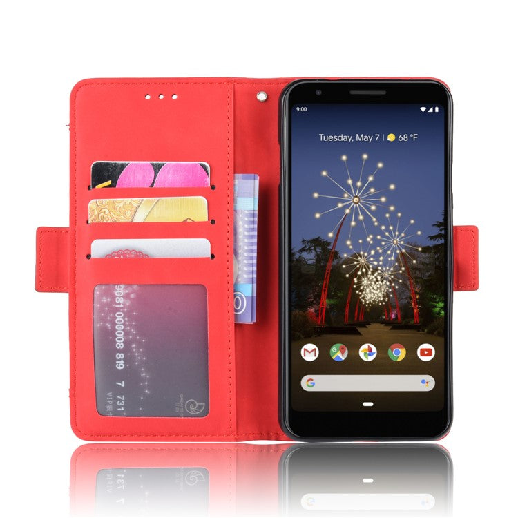 PU Leather Phone Case Covering with Many Card Slots for Google Pixel 3a - Red