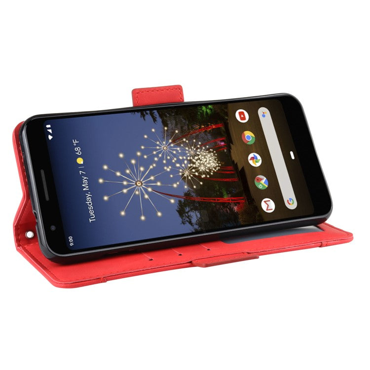 PU Leather Phone Case Covering with Many Card Slots for Google Pixel 3a - Red