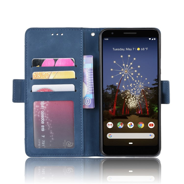 PU Leather Phone Case Covering with Many Card Slots for Google Pixel 3a - Blue