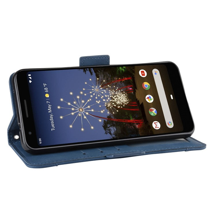 PU Leather Phone Case Covering with Many Card Slots for Google Pixel 3a - Blue