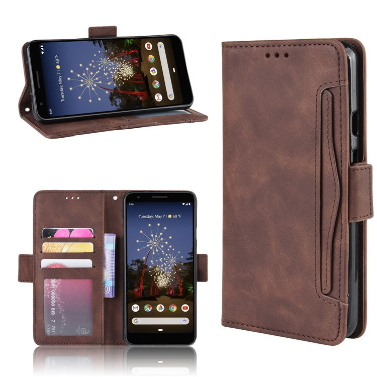 PU Leather Phone Case Covering with Many Card Slots for Google Pixel 3a - Brown