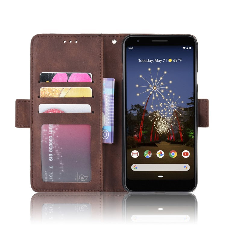 PU Leather Phone Case Covering with Many Card Slots for Google Pixel 3a - Brown