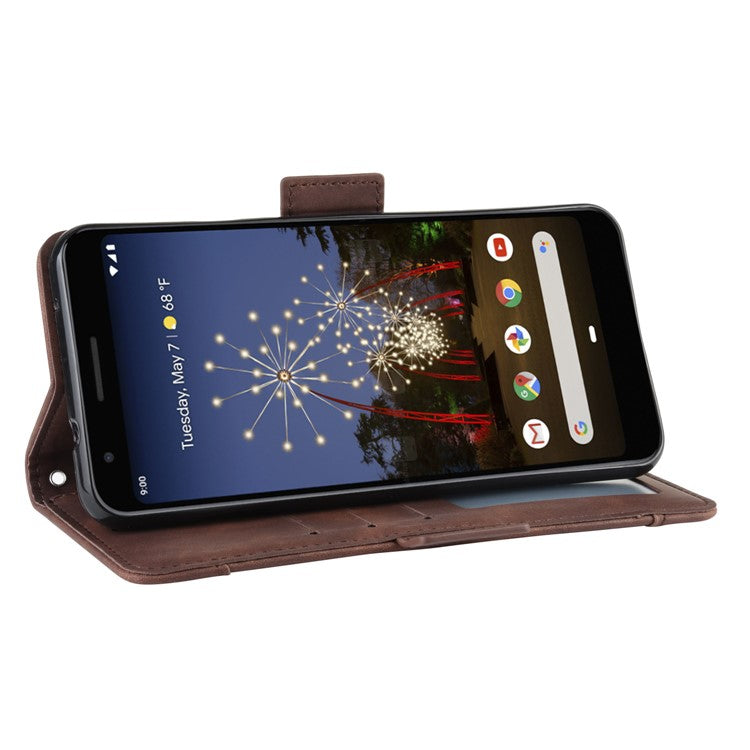 PU Leather Phone Case Covering with Many Card Slots for Google Pixel 3a - Brown