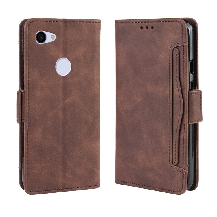 PU Leather Phone Case Covering with Many Card Slots for Google Pixel 3a - Brown