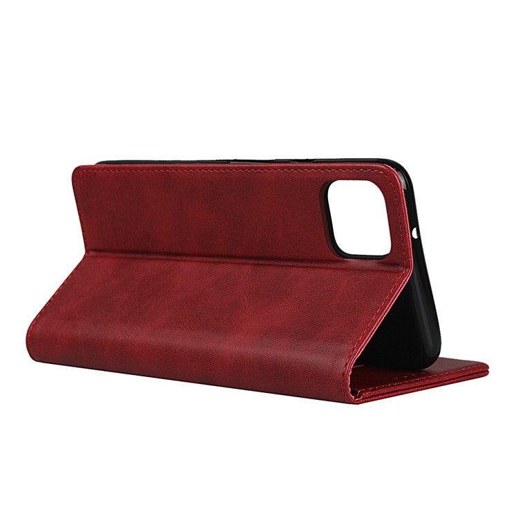 Auto-absorbed Leather Wallet Stand Protective Case for Google Pixel 4 - Red