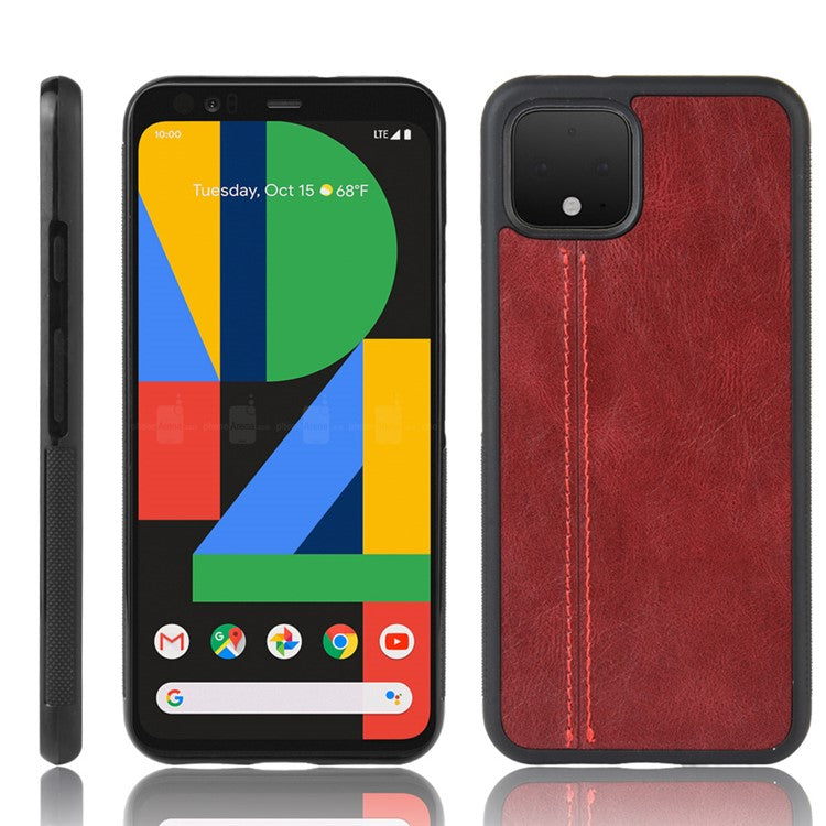 Leather Coated PC + TPU Hybrid Shell for Google Pixel 4 - Red