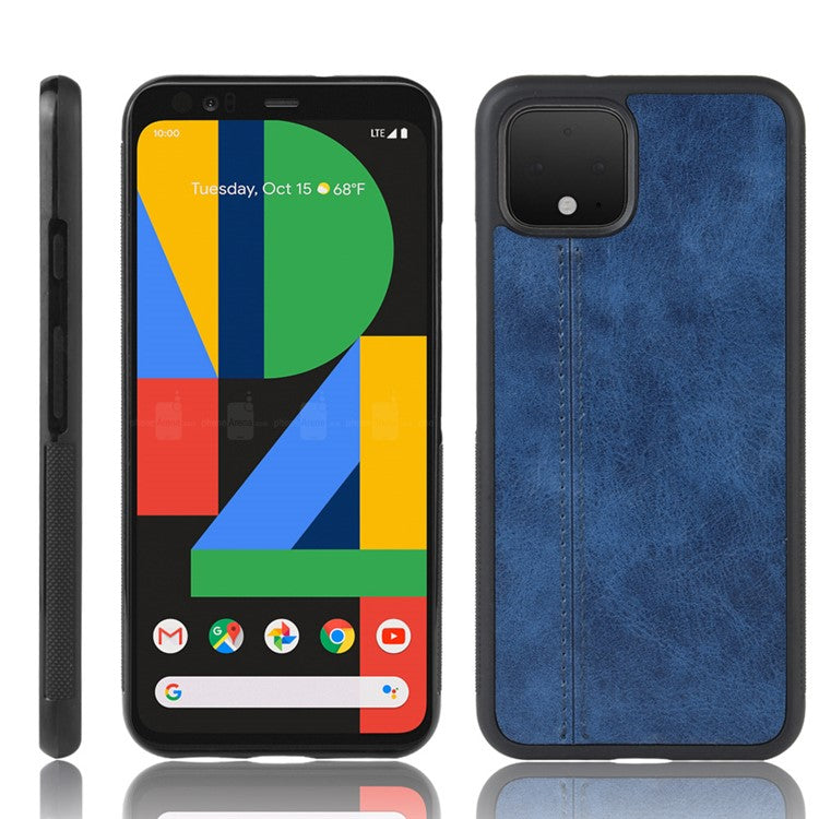 Leather Coated PC + TPU Hybrid Shell for Google Pixel 4 - Blue