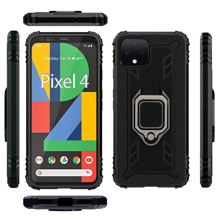 Finger Ring Kickstand Anti-drop TPU Case for Google Pixel 4 - Black