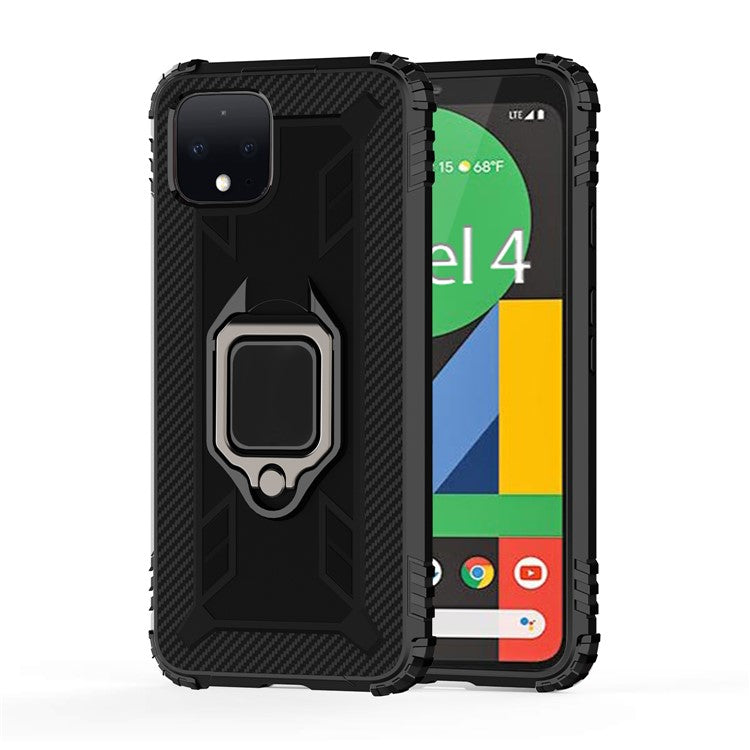 Finger Ring Kickstand Anti-drop TPU Case for Google Pixel 4 - Black