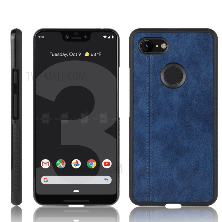 Leather Coated PC + TPU Cell Phone Case for Google Pixel 3 - Blue