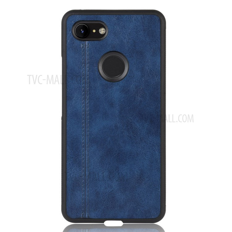 Leather Coated PC + TPU Cell Phone Case for Google Pixel 3 - Blue