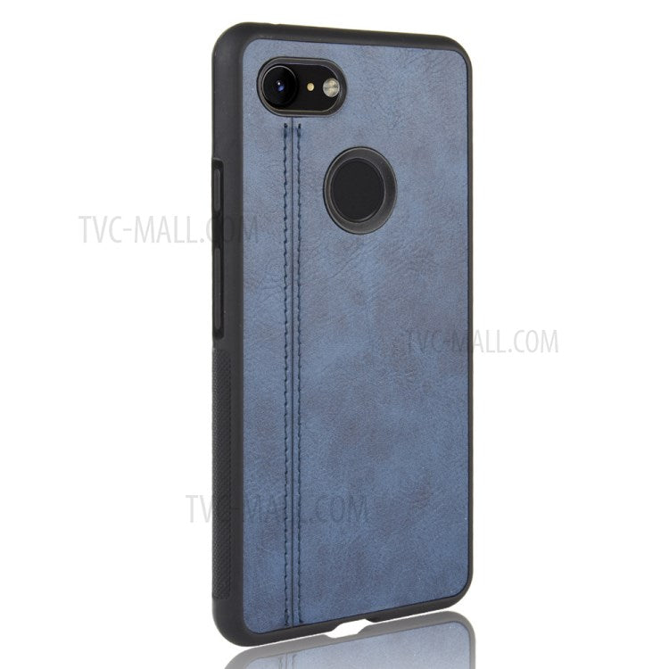 Leather Coated PC + TPU Cell Phone Case for Google Pixel 3 - Blue