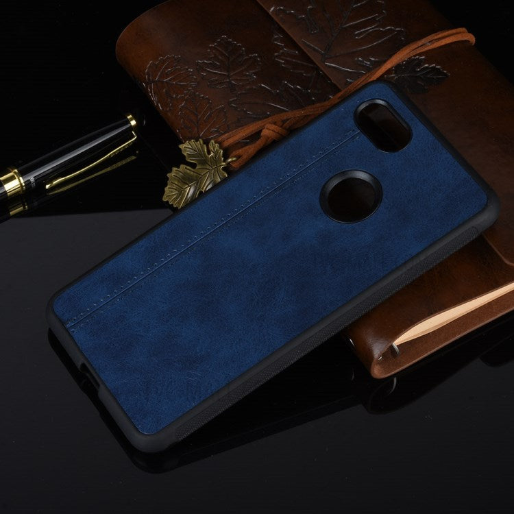 Leather Coated PC + TPU Cell Phone Case for Google Pixel 3 - Blue