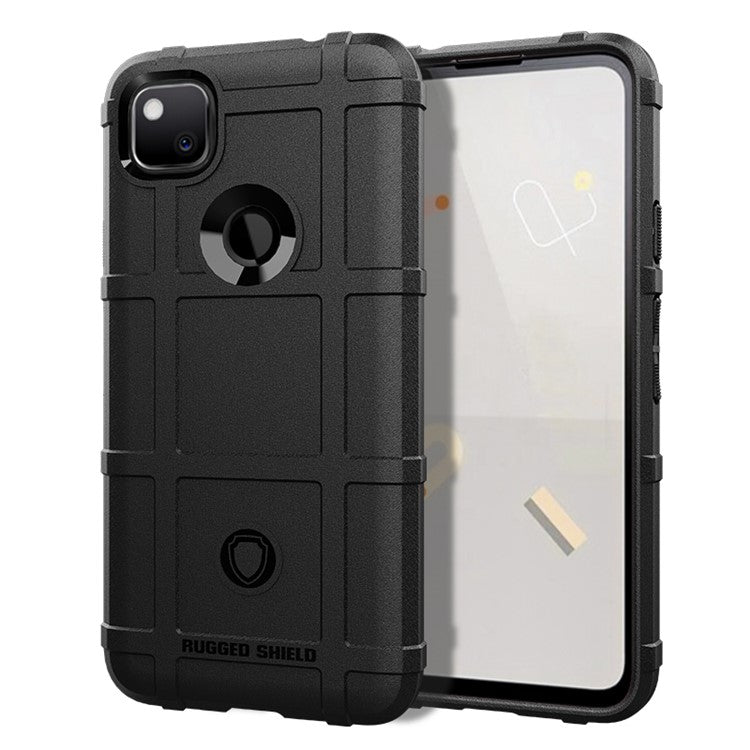 Rugged Shield Square Grid Texture TPU Shock-proof Phone Cover for Google Pixel 4A - Black