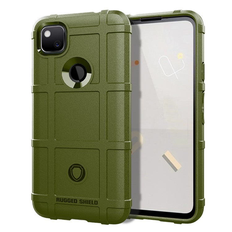 Rugged Shield Square Grid Texture TPU Shock-proof Phone Cover for Google Pixel 4A - Green