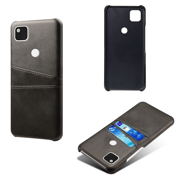 PU Leather Coated PC Double Card Slots Cell Phone Cover for Google Pixel 4A - Black