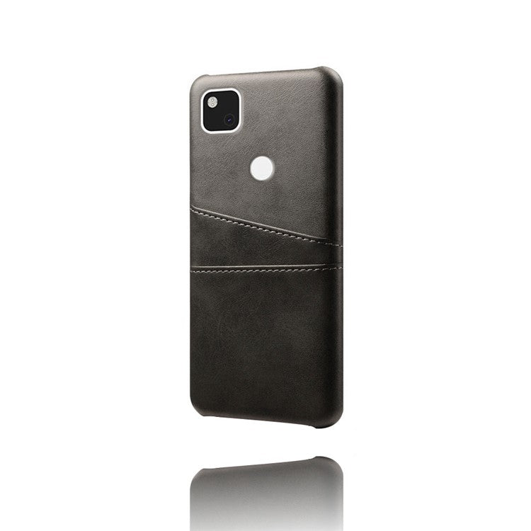 PU Leather Coated PC Double Card Slots Cell Phone Cover for Google Pixel 4A - Black