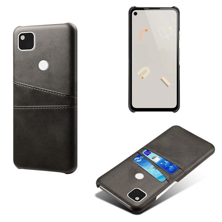 PU Leather Coated PC Double Card Slots Cell Phone Cover for Google Pixel 4A - Black