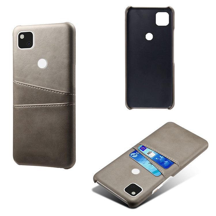 PU Leather Coated PC Double Card Slots Cell Phone Cover for Google Pixel 4A - Grey