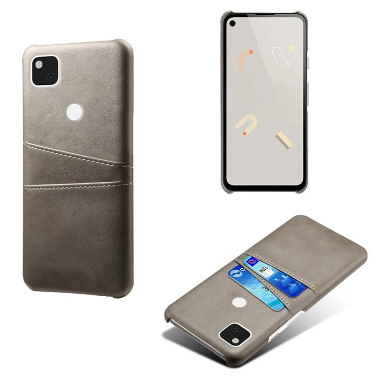 PU Leather Coated PC Double Card Slots Cell Phone Cover for Google Pixel 4A - Grey