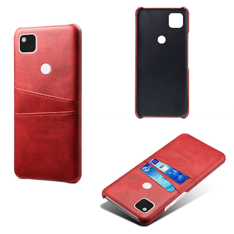 PU Leather Coated PC Double Card Slots Cell Phone Cover for Google Pixel 4A - Red