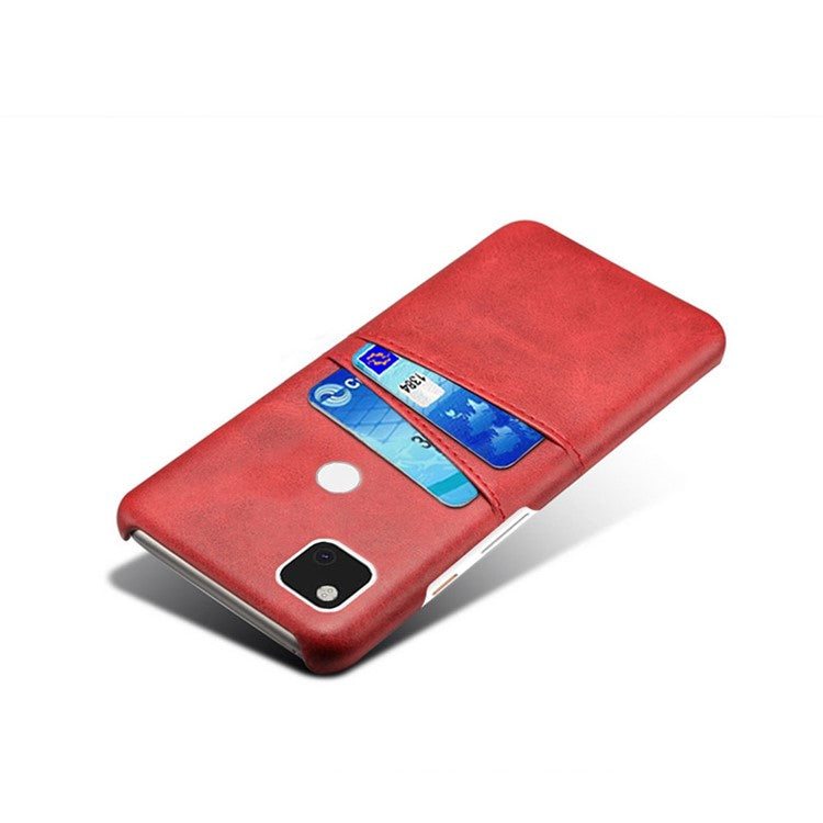 PU Leather Coated PC Double Card Slots Cell Phone Cover for Google Pixel 4A - Red