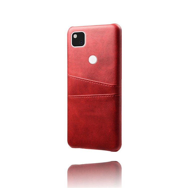 PU Leather Coated PC Double Card Slots Cell Phone Cover for Google Pixel 4A - Red