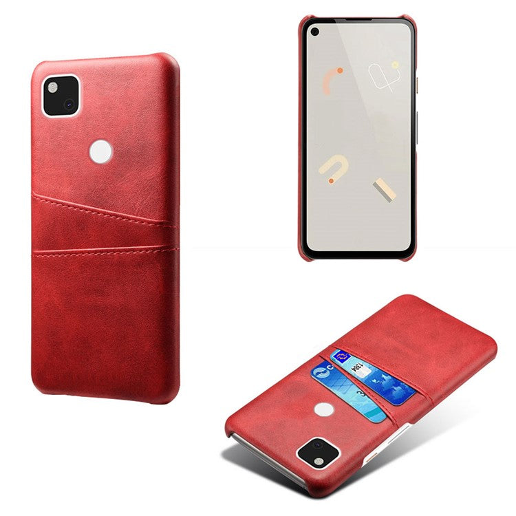 PU Leather Coated PC Double Card Slots Cell Phone Cover for Google Pixel 4A - Red