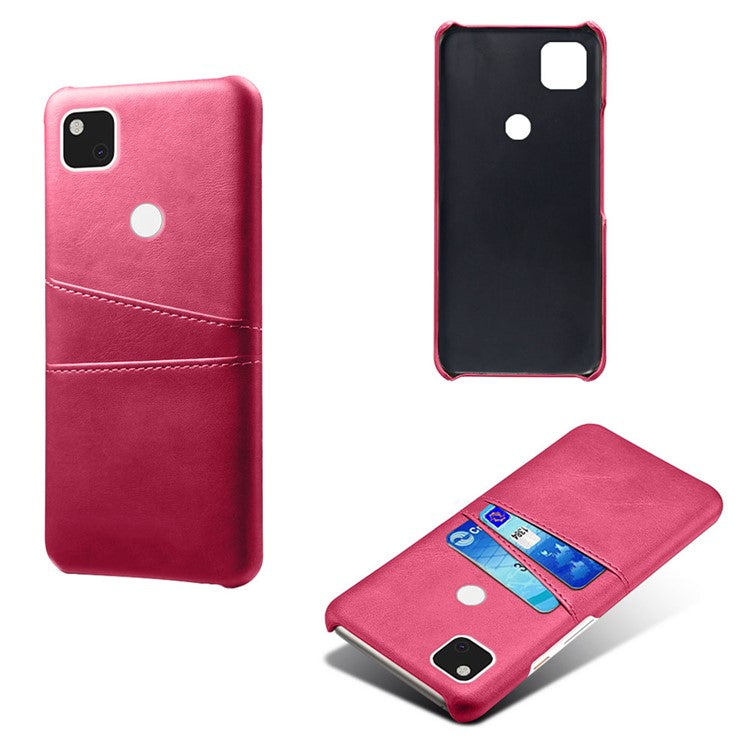 PU Leather Coated PC Double Card Slots Cell Phone Cover for Google Pixel 4A - Rose