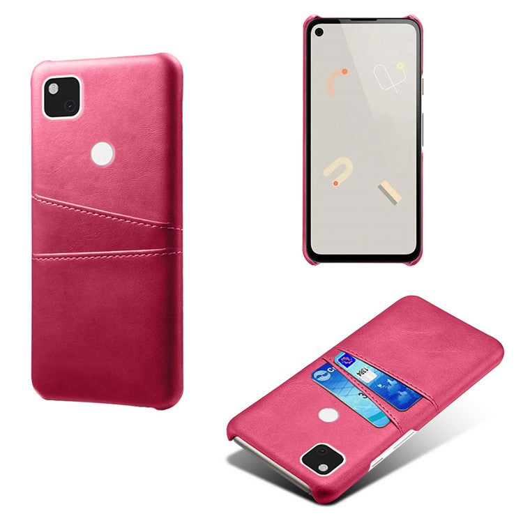 PU Leather Coated PC Double Card Slots Cell Phone Cover for Google Pixel 4A - Rose